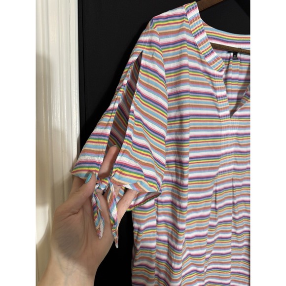 Talbots Rainbow Stripe Short Sleeve V-Neck Cold Shoulder Tied boho festival - Picture 3 of 9